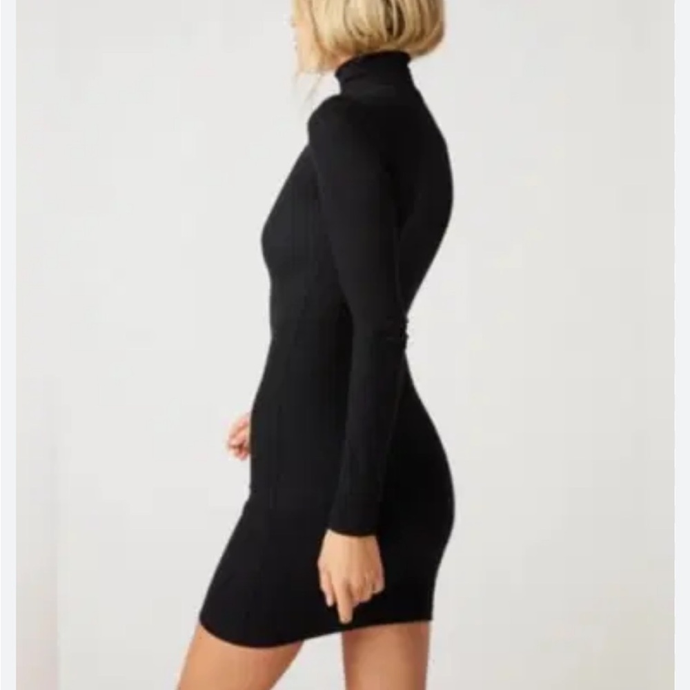 Clyque Classic Black Turtleneck Bodycon Dress